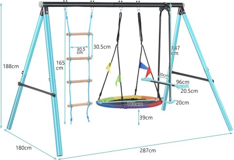 Huśtawka stelażowa bocianie gniazdo z drabinką 263x185x185cm