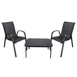 Klasyczny zestaw mebli ogrodowych Black Forest tekstylen dwa krzesła + stolik czarny
