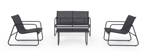 Zestaw mebli ogrodowych Black Forest tekstylen dwa krzesła + leżanka + stolik rozkładany czarny