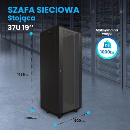 Extralink Szafa rack 37U 600x1000 Czarna stojąca