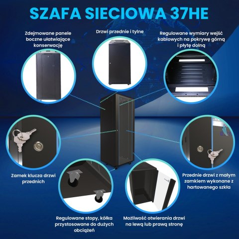 Extralink Szafa rack 37U 600x1000 Czarna stojąca