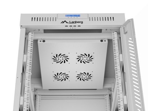 Szafa instalacyjna rack stojąca 19" 15U 600x800 szara drzwi szklane LCD Lanberg (Flat Pack) V2