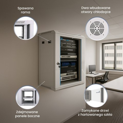 Extralink Szafa rack 18U 600x450 Szara montowana na ścianie