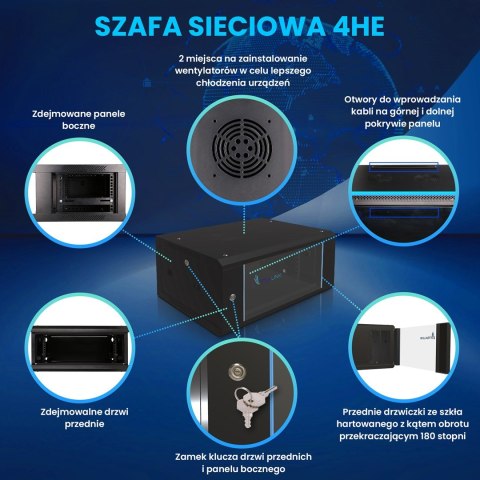 Extralink Szafa rack 4U 600x450 Czarna montowana na ścianie