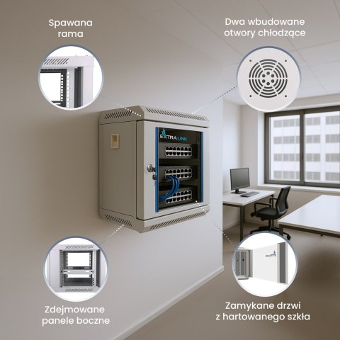 Extralink Szafa rack 6U 10" Szara montowana na ścianie