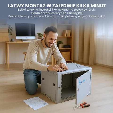Extralink Szafa rack 6U 600x450 ASP Szara montowana na ścianie, drzwi blaszane pełne