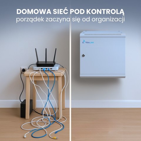 Extralink Szafa rack 6U 600x600 ASP Szara montowana na ścianie, drzwi blaszane pełne