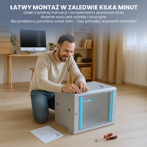 Extralink Szafa rack 9U 600x600 Szara montowana na ścianie