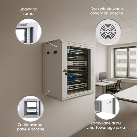 Extralink Szafa rack 9U 600x600 Szara montowana na ścianie
