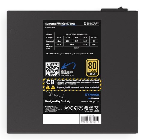 ENDORFY Supremo FM5 Gold 750 W moduł zasilaczy 18+10 pin ATX ATX Czarny