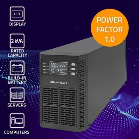 Qoltec 52281 zasilacz UPS Podwójnej konwersji (online) 2 kVA 2000 W 3 x gniazdo sieciowe