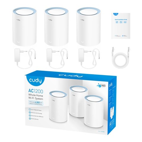 Cudy M1200 3-PACK siatkowy system wi-fi Dual-band (2.4 GHz/5 GHz) Wi-Fi 5 (802.11ac) Biały 1 Wewnętrzne