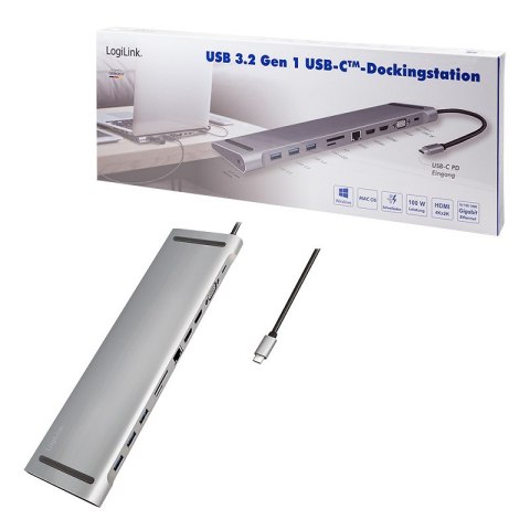 LogiLink UA0373 - Przewodowy - USB 3.2 Gen 1 (3.1 Gen 1) Type-C - 100 W - 3,5 mm - 10,100,1000 Mbit/s - Aluminiowy