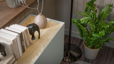 Komoda FELLINI 150x40x70 oliwka + blat dąb olejowany