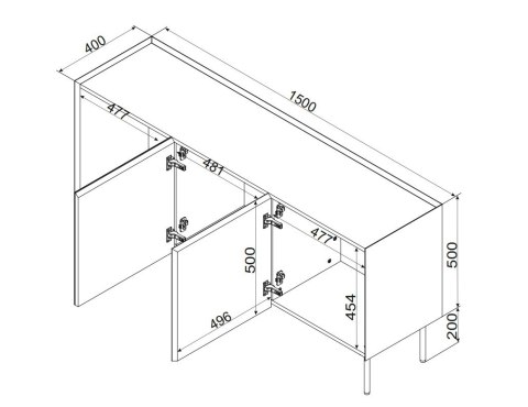 Komoda FELLINI 150x40x70 oliwka + blat dąb olejowany