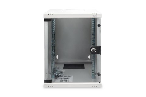 Szafa sieciowa wisząca 10" 9U rack 312x300, drzwi szyba, szary, niedzielona, złożona, 30kg
