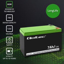QOLTEC AKUMULATOR AGM 12V | 7AH | MAX. 105A | SECURITY