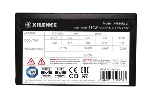Zasilacz Xilence XN420 - 650 W - 220 - 240 V - 50 Hz - 10 A - Aktywny - 576 W