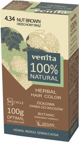 VENITA 100% ziołowa farba do włosów 4.34 orzechowy brąz 100g