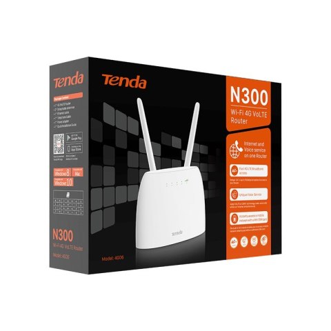 Tenda N300 router bezprzewodowy Fast Ethernet Jedna częstotliwości (2,4 GHz) 4G Biały